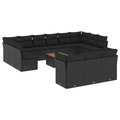 Produktbild von 14-tlg. Garten-Sofagarnitur mit Kissen Schwarz Poly Rattan