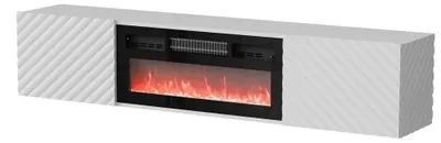 Produktbild von Cama RTV Schrank LARA 183x35x37 weiß matt + schwarzer Kamin, Weiß, Partikelbord, Weiß, Partikelbord, 2 Regale, Laminat