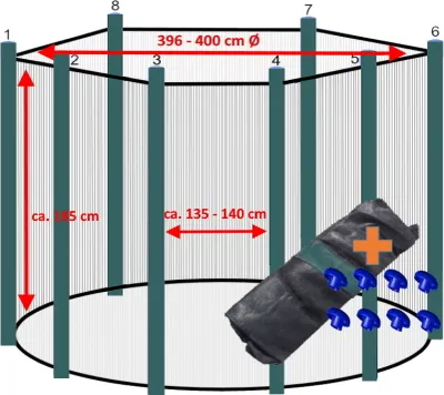Produktbild von walexo Trampolin Sicherheitsnetz für 8 Stangensystem ( 396 Ø, Schwarz/Grün )