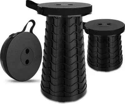 Zdjęcie produktu dla Składany teleskopowy taboret Unyqoos®, regulowany na wysokość 2,6–17,4 cala, ultralekki (1,15 kg), przenośny, idealny do campingów, wędkarstwa, ogrodu i podróży, wytrzymuje obciążenie do 180 kg, kolor: czarny