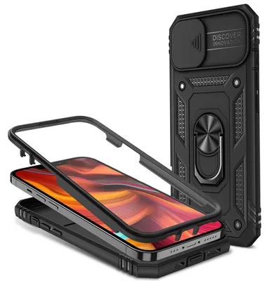 Obrázek produktu pro Kroužkové pouzdro NALIA ve vojenském stylu pro iPhone 13 Mini, extrémně ochranné, s rámečkem displeje a krytem fotoaparátu, 360° kroužkem pro funkci stojánku a držákem do auta, černé