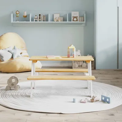 Produktbild von "SALE 2026"Kindertische - Weiß Kindertisch mit Bänken IRUN Weiß 90x79,5x50cm Massivholz Stabli Möbel3455800
