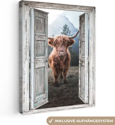 Obrázek produktu pro OneMillionCanvasses® - Plátno - Skotský horal - Kráva - Venkov - Pohled, nástěnná malba, nástěnné dekorace obrázky do obývacího pokoje, 60x80cm