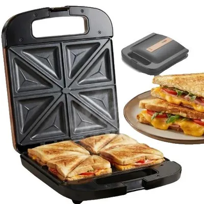 Image de Machine à sandwich, revêtement antiadhésif, capacité de 4 plaques, puissance de 2000 W, plaques interchangeables, e CE