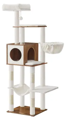 Produktbild von Kratzbaum für Katzen – Kletterbaum – Aktivitätscenter – Weiß/Braun, Sisal und Holz – 45 x 40 x 165 cm