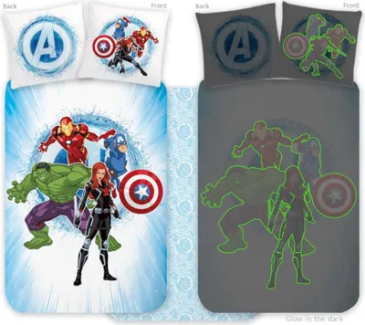 Produktbild von Avengers Light Glow-in-the-Dark Kinder-, Vorschul-Bettwäsche-Set 100x135cm, 40x60cm