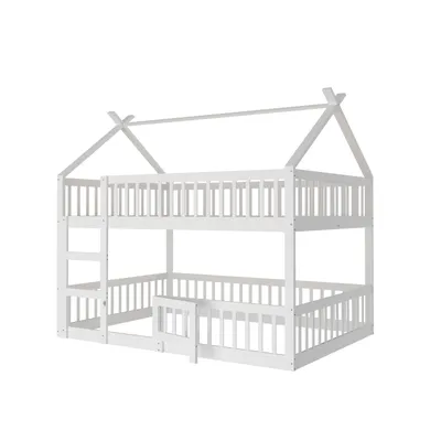 Immagine prodotto di Letto a castello Fortuna Lai 140x200cm con rete a doghe, letto a soppalco con scala, letto per bambini casa letto con sotto letto, letto singolo letto in legno letto gioco con porta, bianco