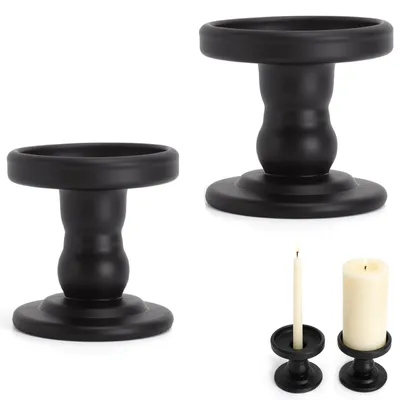 2er-Set Kerzenhalter aus Metall und Glas, schwarz, 8 cm
