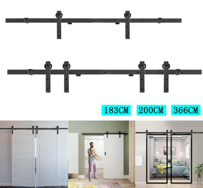 Produktbild von TANYEAR 183 cm Schiebetürsystem, Komplettes Schiebetürbeschlag Set mit Laufschiene, Hängeschiene & Zubehör, für Holztüren, Schiebetüren, Schiebetore & Scheunentore