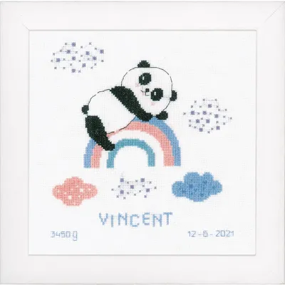 Obrázok produktu pre Súprava krížikového stehu Vervaco "Panda na dúhe", počítaný vzor, 23x24cm