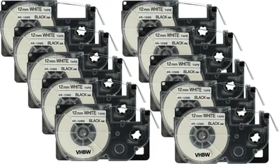 Produktbild von vhbw 10x Schriftband-Kassette Ersatz für Casio XR-12WE, XR-12WE1 für Etiketten-Drucker 8m x 12mm Schwarz auf Weiß