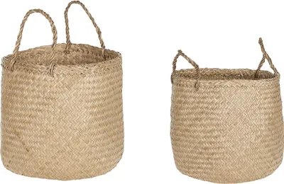 Produktbild von BELIANI Aufbewahrungskorb Naturfarben Seegras Rund mit Griffen Geflochten Boho für Kleinigkeiten Erwachsene Kinder Spielsachen Wohnzimmer Büro Deko