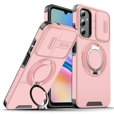 Produktbild von Handyhülle für Samsung Galaxy A05S Dual Layer Stoßfest Hülle mit Dia Kameraschutz, Magnetisch Ring Ständer Pink