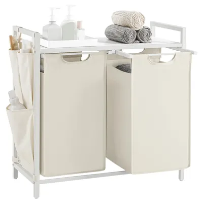 Produktbild von VASAGLE Wäschekorb 2 Fächer, mit Ablage, Metallrahmen, 2 x 46 L