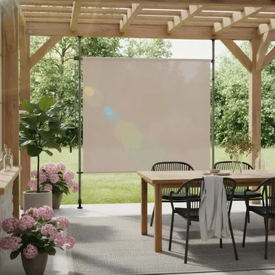 Image de Store vertical d'extérieur - Store de balcon à manivelle - Sans perçage - 1,5 x 2,7 m - Protection visuelle - Protection contre le soleil et le vent - Revêtement PU, cadre en aluminium - Kaki