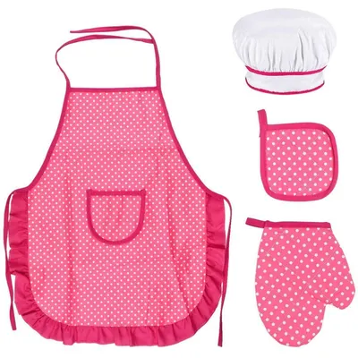 Immagine prodotto di Set da cucina per bambini, include grembiule e cappello da chef, colore rosa, cotone, adatto a bambini dai 3 ai 12 anni