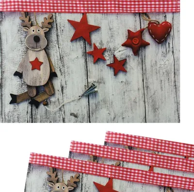 Produktbild von Tischsets Platzsets Stoff CLOTH Rentier Sterne Holzbrett