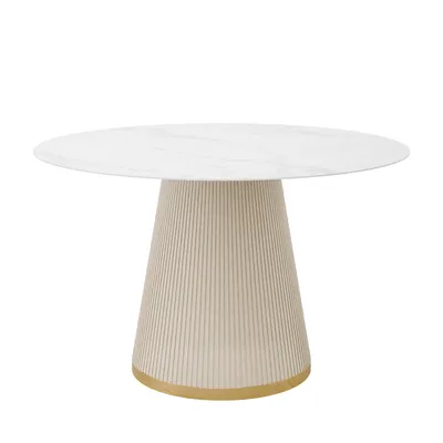 Productafbeelding van Tafel ELVORIA met marmeren blad, beige frame met gouden accenten