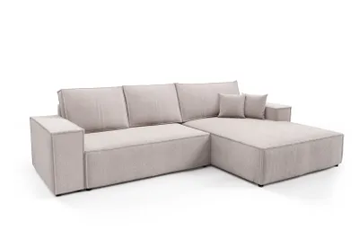 Produktbild von Ecksofa NEW ARAGON MAX von ANTONIO L-Form mit Schlaffunktion und Bettkästen, Schenkel Ottomane rechts oder links/ Webstoff in Hellbeige