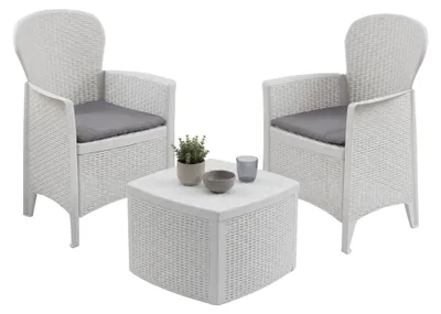 Produktbild von Outdoor-Lounge-Set Dakain, Gartengarnitur mit 2 Sesseln und 1 Containertisch, Sitzecke in Rattan-Optik, 100 %  Italy, Weiß
