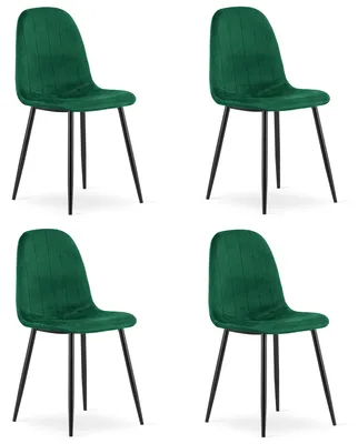 Image de Chaise - Leobert - Padva - Velours Vert/Pieds Noirs - 44,5 X 53 X 87 Cm - Lot De 4