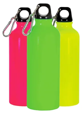 Imagen del producto de Botella de aluminio de 500 ml, en colores neón, ideal para deportes y aventuras