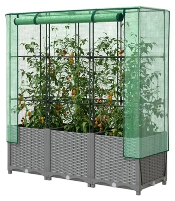 Produktbild von Hochbeet mit Gewächshausabdeckung in Rattanoptik 120x40x138cm