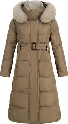 Imagen del producto de Chaqueta de invierno de corte medio para mujer: diseño con contraste, cuello de piel sintética desmontable