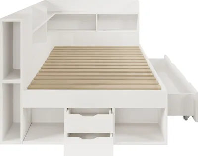 Produktbild von Flieks Jugendbett 90x200cm mit USB & Typ-C, Kinderbett Tagesbett mit Schublade und Staufach, Stauraumbett mit Led, Daybett Klassisches Bett Weiß