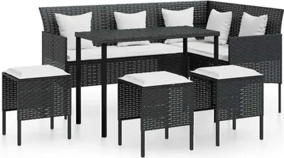 Immagine prodotto di vidaXL Set di divani a 5 pezzi a L con cuscini in poly rattan nero