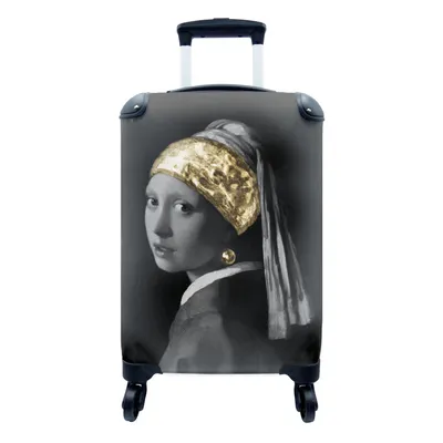 Produktbild von MuchoWow® Koffer Handgepäck Trolley Rollkoffer Kleine Reisekoffer mit 4 Rollen - Mädchen mit einem Perlenohrring - Vermeer - Gold - Cabin Size < 55x40x23 cm & 55x40x20 cm - Fotokoffer - Kabinenkoffer - Boardgepäck - Reise-Box - Reisekoffer - Reisegepäck - Koffer mit Bild - Trolley für Kinder