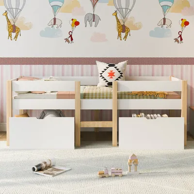 Produktbild von okwish Bett Kinderbett mit Schublade und Rausfallschutz, 90x190 cm Weiß