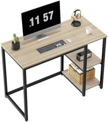 Productafbeelding van PromoHome® Computerbureau 120 cm met dubbele opbergruimte, stabiel bureau voor kantoor en gaming, beige