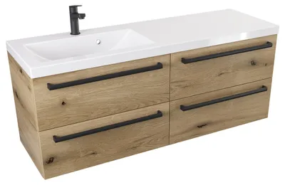 Produktbild von ATHD Wandhängender Waschtischunterschrank 120 cm S Links - Evoke Matt Eiche - Mattschwarze Griffe
