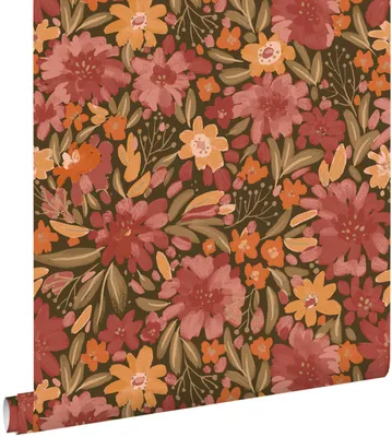 Obrázek produktu pro Tapeta ESTAhome s květinovým vzorem, zelená, červená a oranžová, 50 x 900 cm