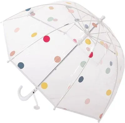 Produktbild von Kinderparaplu mit gebogener Handhabung und Punktdesign.