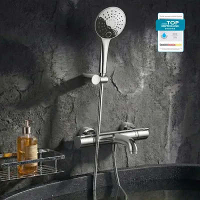 Produktbild von HANSGROHE Wannenarmatur Ecostat 1001 CL mit BELVIT Handbrause oder Regendusche, Sicherheitssperre 40°, Wannenthermostat mit Eco-Funktion in Chrom