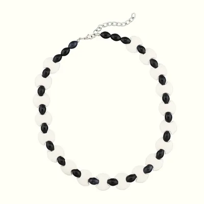 Produktbild von Kette 18mm Scheibe weiß Olivenperle Kunststoff schwarz 43cm Gallay Schmuckgroßhandel