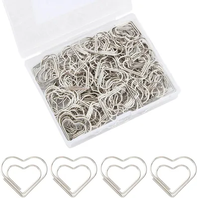 Image de Lot de 100 trombones, forme cœur, couleur or, en acier inoxydable, pour l'organisation