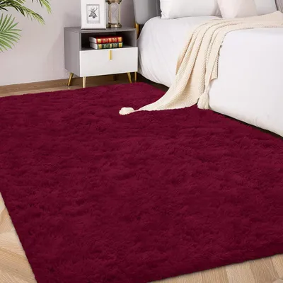 Obrázek produktu pro Koberec s vysokým vlasem, vhodný do obývacího pokoje nebo ložnice, barva: vínová, rozměry: 120 x 180 cm