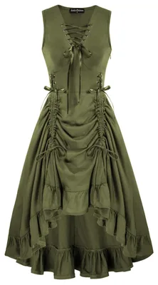 Produktbild von Scarlet Darkness Damen Steampunk Gothic Kleid Schnürung Rüschen Ärmellos Hoch Ni