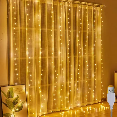 Lichtgordijn 2x2 m, 200 LEDs, warmweiß, USB, hängend