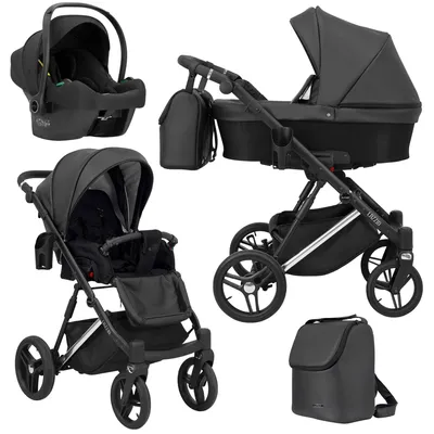 Produktbild von Kunert Lazzio Premium 3-in-1 Kombikinderwagen Schwarz Eco mit Babyschale, Silber-Rahmen