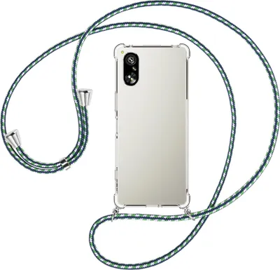 Produktbild von Handykette Backcover-Schutzhülle mit Band (Metall silberfarben) für Sony Xperia 5 V (6.1'') - grün/blau/weiß