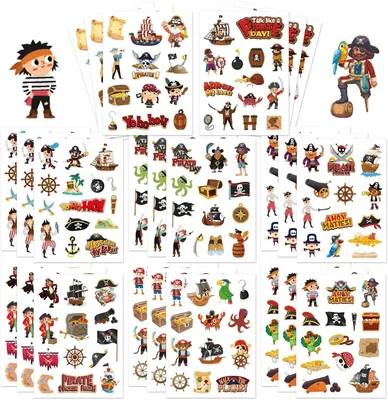 Image de Lot de 24 feuilles d'autocollants sur le thème des pirates, contenant environ 315 autocollants, idéal pour le scrapbooking