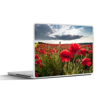 Produktbild von MuchoWow® Laptop Aufkleber Sticker Cover Mohnblumen vor einem dramatischen, stürmischen Himmel 40x30 cm - Laptop Dekoration - Selbstklebend