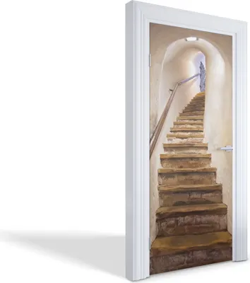 Produktbild von Türdeko Aufkleber Selbstklebende Wandsticker Personalisiert - Alte Steintreppe - 95 x 205 cm