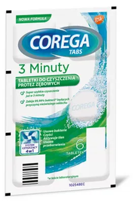 Produktbild von Corega 3-Minuten-Tabletten zur Reinigung von Zahnprothesen, 6 Stück