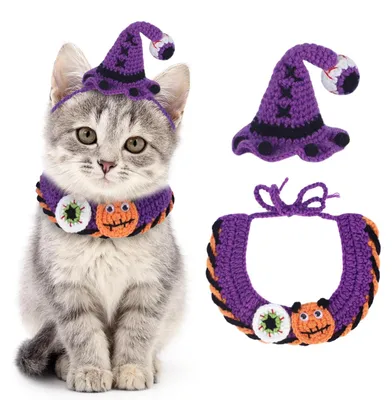 Image de Ensemble de costume d'Halloween pour animaux de compagnie, comprenant un chapeau et une écharpe
