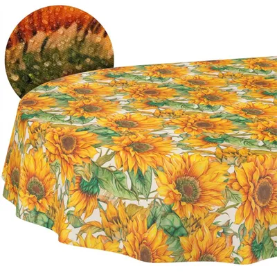 Immagine prodotto di Tovaglia a tema girasole, dimensioni 200x140 cm, realizzata in 70% cotone e 30% poliestere, lavabile